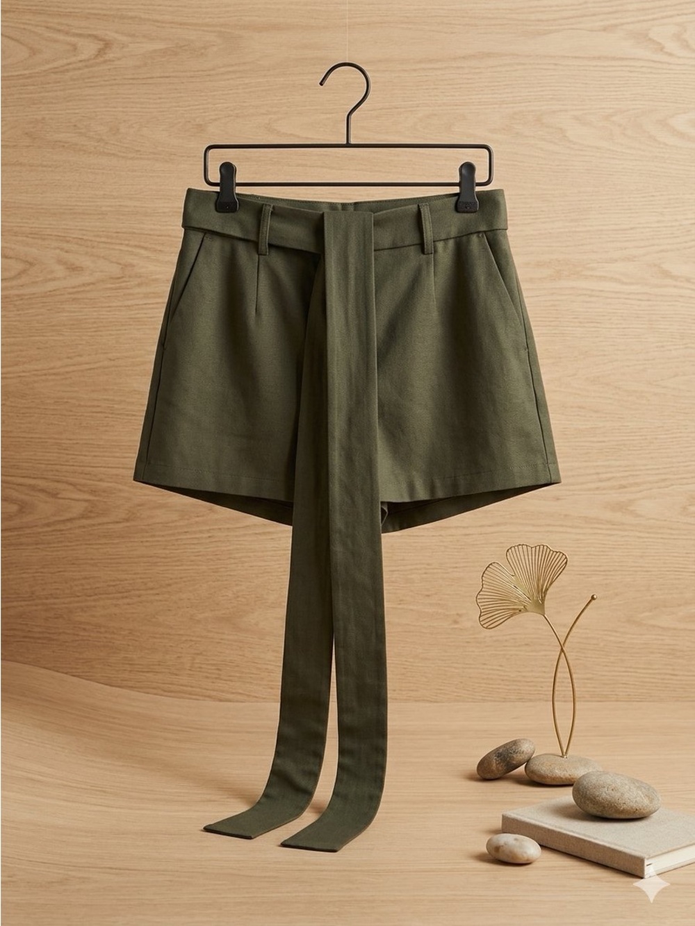High-Rise Olive Green Tie-Waist Women’s Shorts